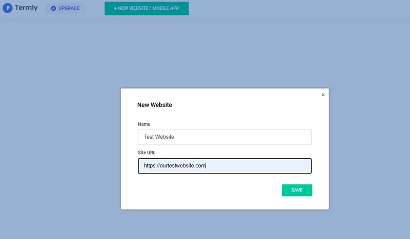 Adding a new site to Termly account.