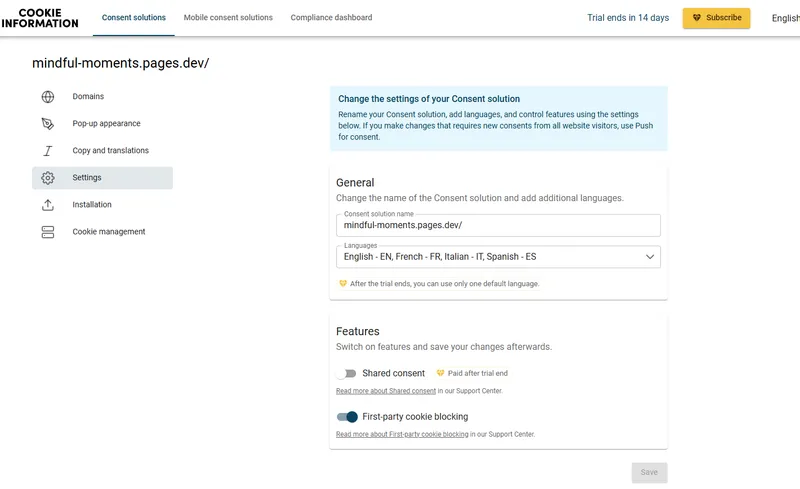 Settings for the CMP