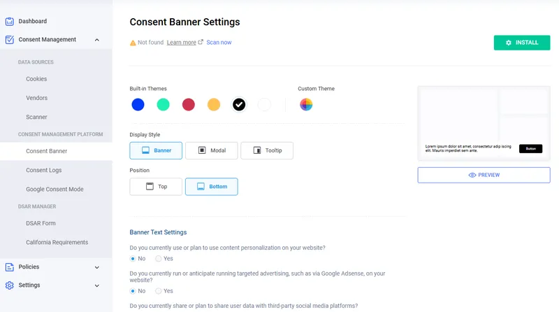 Customize the consent banner.