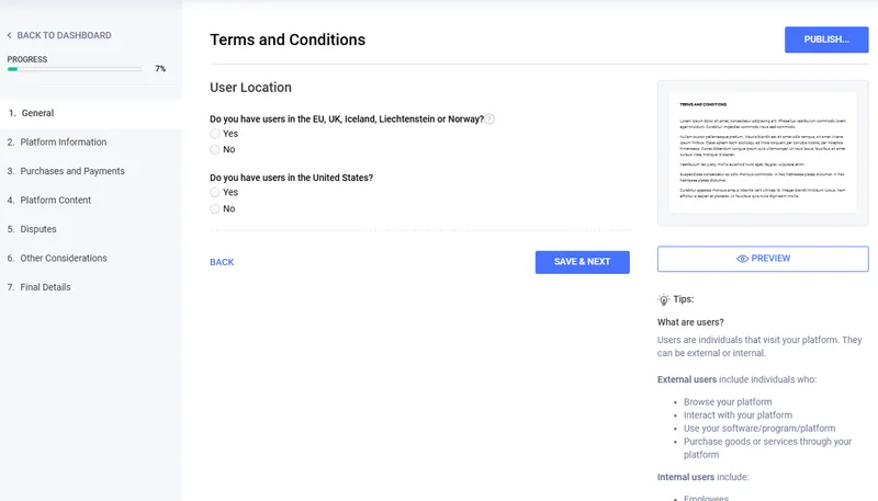 Generate Terms & Conditions - additional questions.