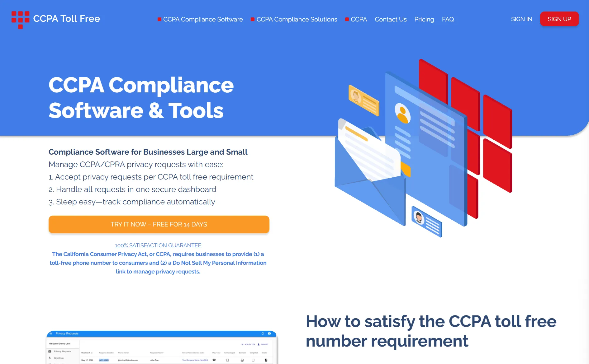 CCPA Toll Free homepage screenshot