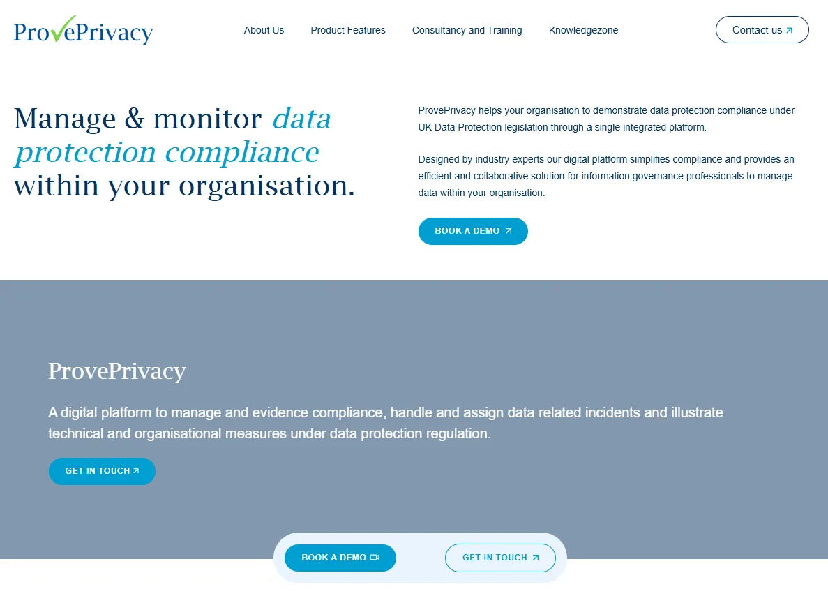 ProvePrivacy homepage screenshot