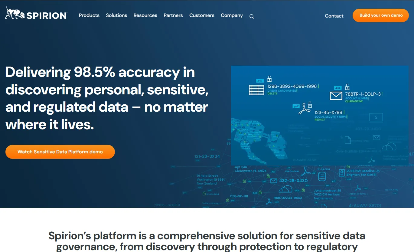 Spirion homepage screenshot